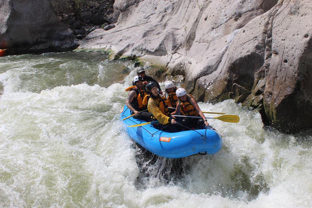 Rafting team on the river