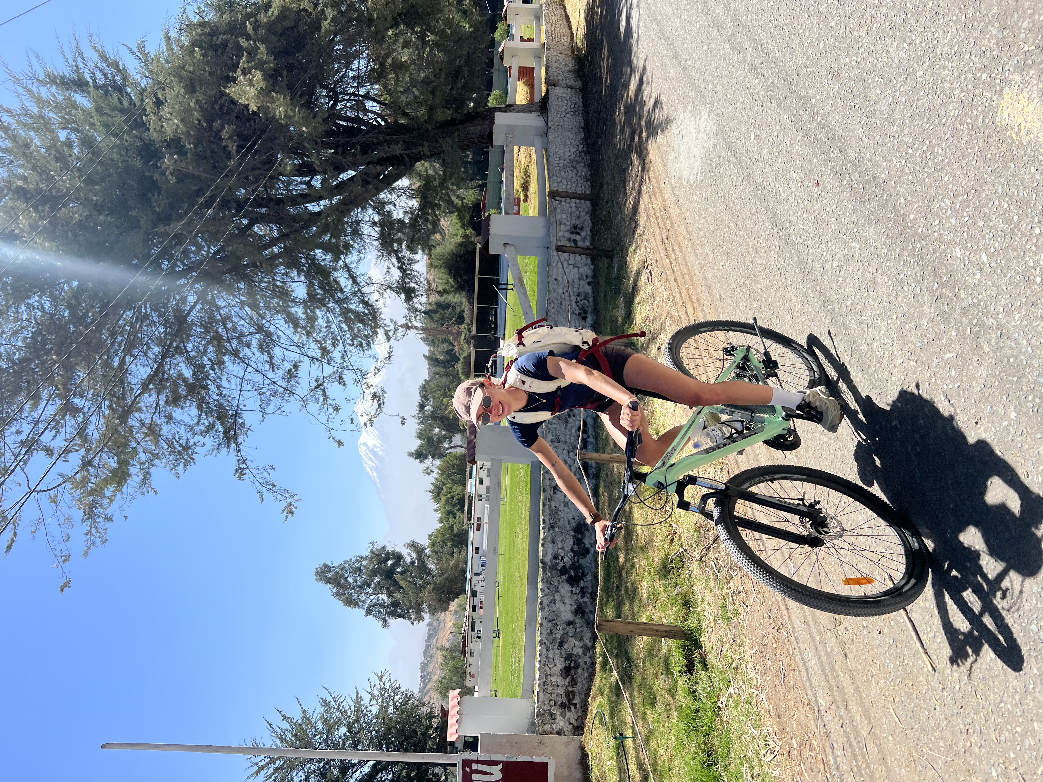 Traveler cycling on a countryside road near Arequipa