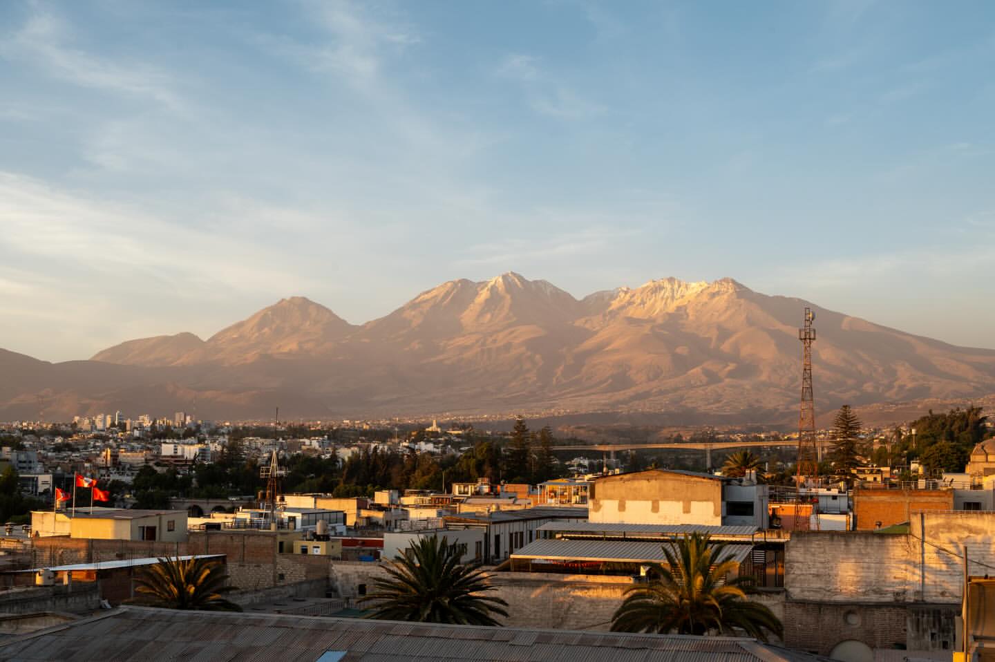 Chachani volcano rising above the rooftops of Arequipa